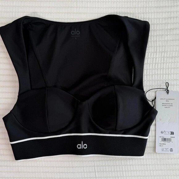 Authentic Alo Yoga Set Airlift Alignment Bra And High-Waist Legging Black/White - Picture 2 of 5